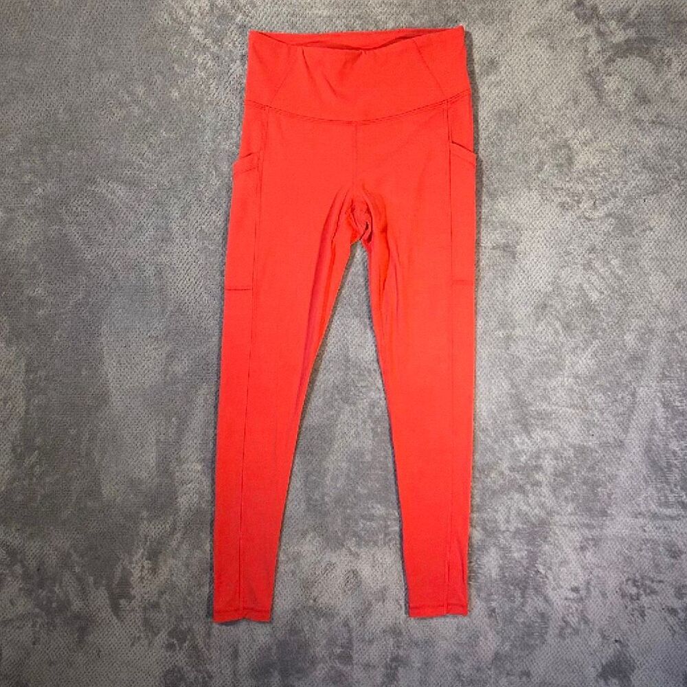 prAna Small Red Orange High Rise Leggings Side Pockets Yoga Workout Activewear #